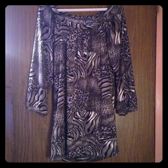 Zebra & cheetah print top new 3/4 sleeve
