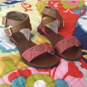 Tan and salmon gladiator sandals