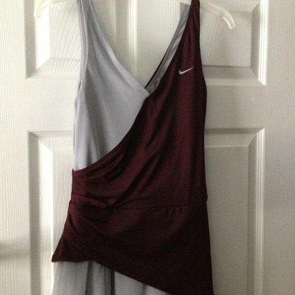 Maroon and gray tennis outfit