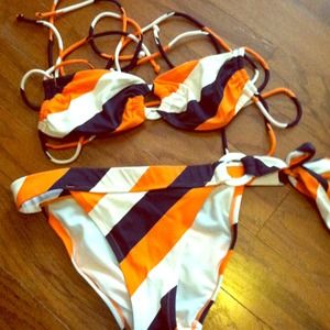 ⚓Victoria's Secret orange navy and white bikini⚓