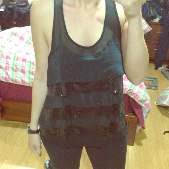 REDUCED NWOT black sequined tank top