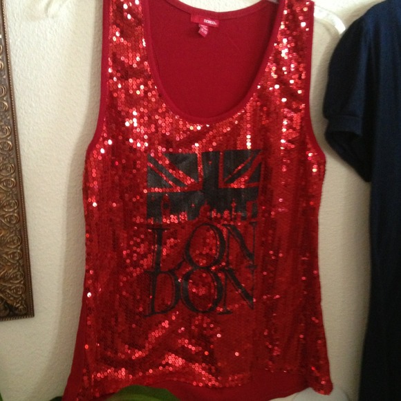 Red sequin Union Jack inspired top