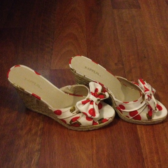 Super cute wedges with cherry print and now