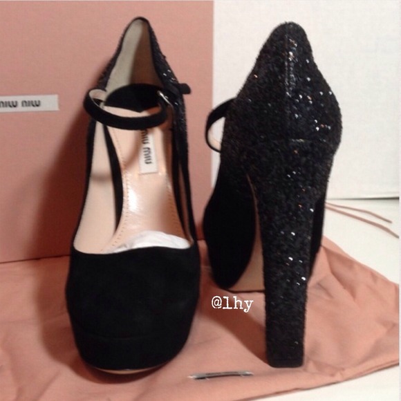 MIU MIU MARYJANE GLITTER PUMPS 38.5 - Picture 2 of 6