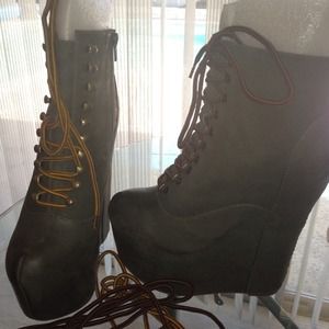Jeffrey Campbell damsel lace ups, deep green leath