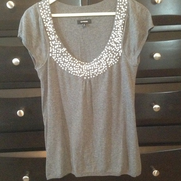 Grey sequined trimmed top
