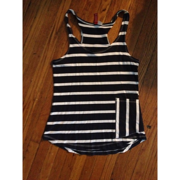 Cute striped racer back tank with pocket.