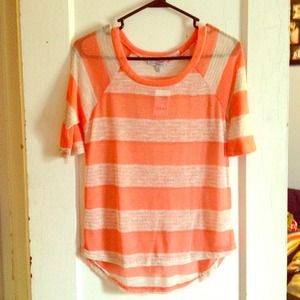 Orange and silvery white stripped top