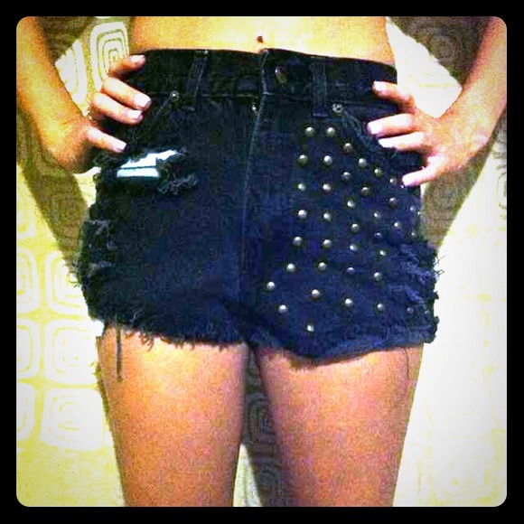 Studded black high waisted shorts