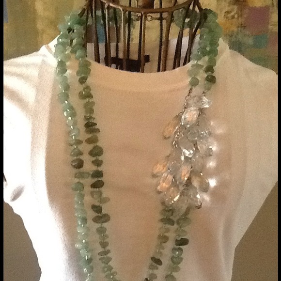Green and clear double bead necklace