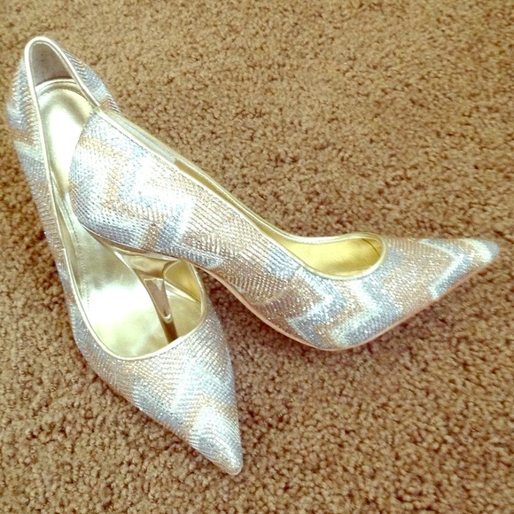 Gold and silver Chevron design shoes worn once!
