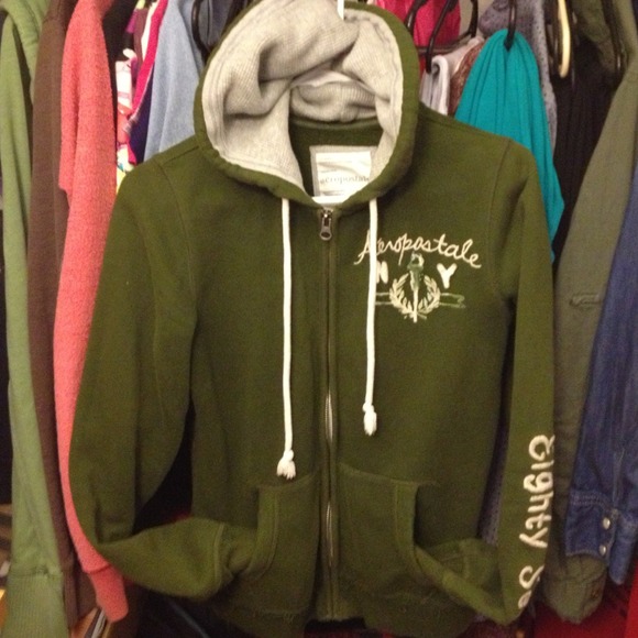 Aeropostale forest green zip front hoodie