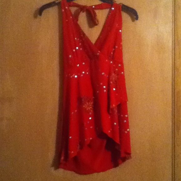Red Sparkly Halter Top