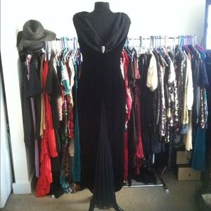Vintage Velvet and Chiffon Plunge Back Dress