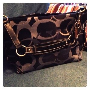 Blue fabric faux coach shoulder bag