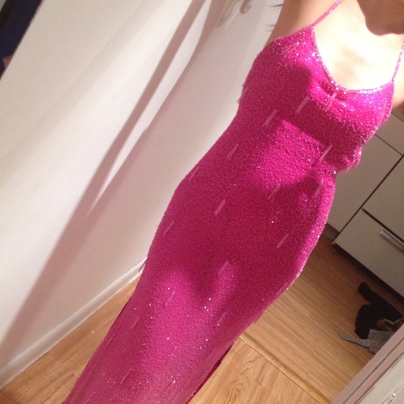 Prom pink gradient dress silk and beads
