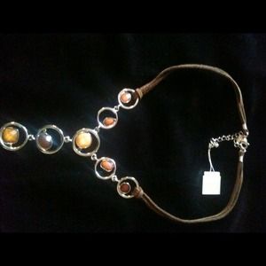 NWT Lia Sophia Brown Leather Necklace