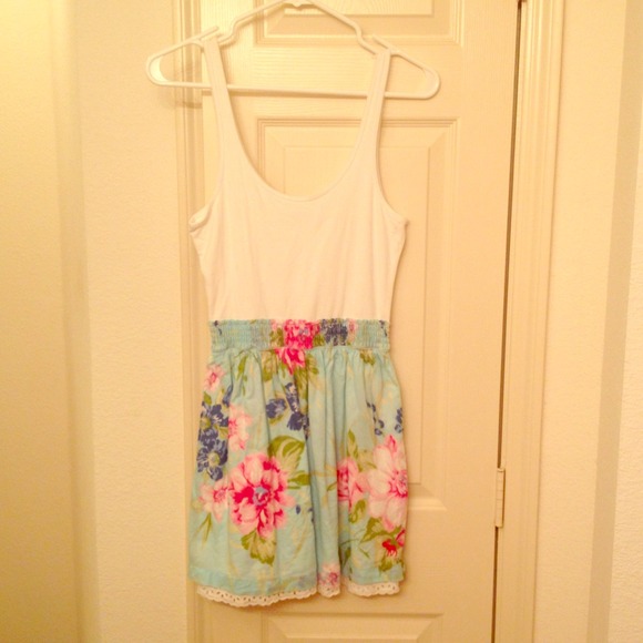 Tshirt sundress with floral skirt.