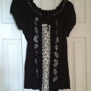 Black shirt with white detail