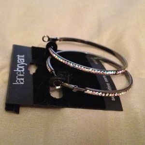 iridescent crystal silver colored hoop earrings