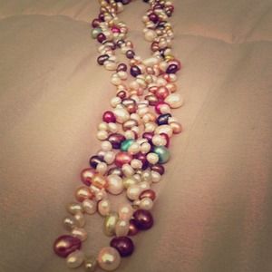Freshwater multi color pearl necklace- long!