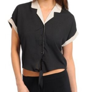 Black and Taupe Tie-Knot Top