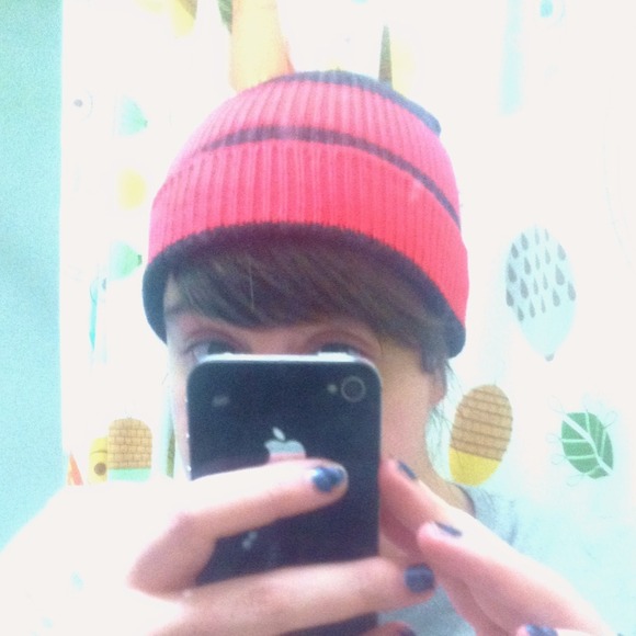 Black and red striped beanie