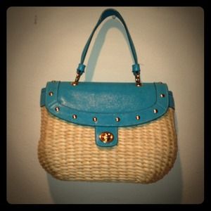 Cute spring straw purse w/ aqua leather top