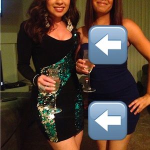 Black w/ multi-colored sequence long-sleeve dress