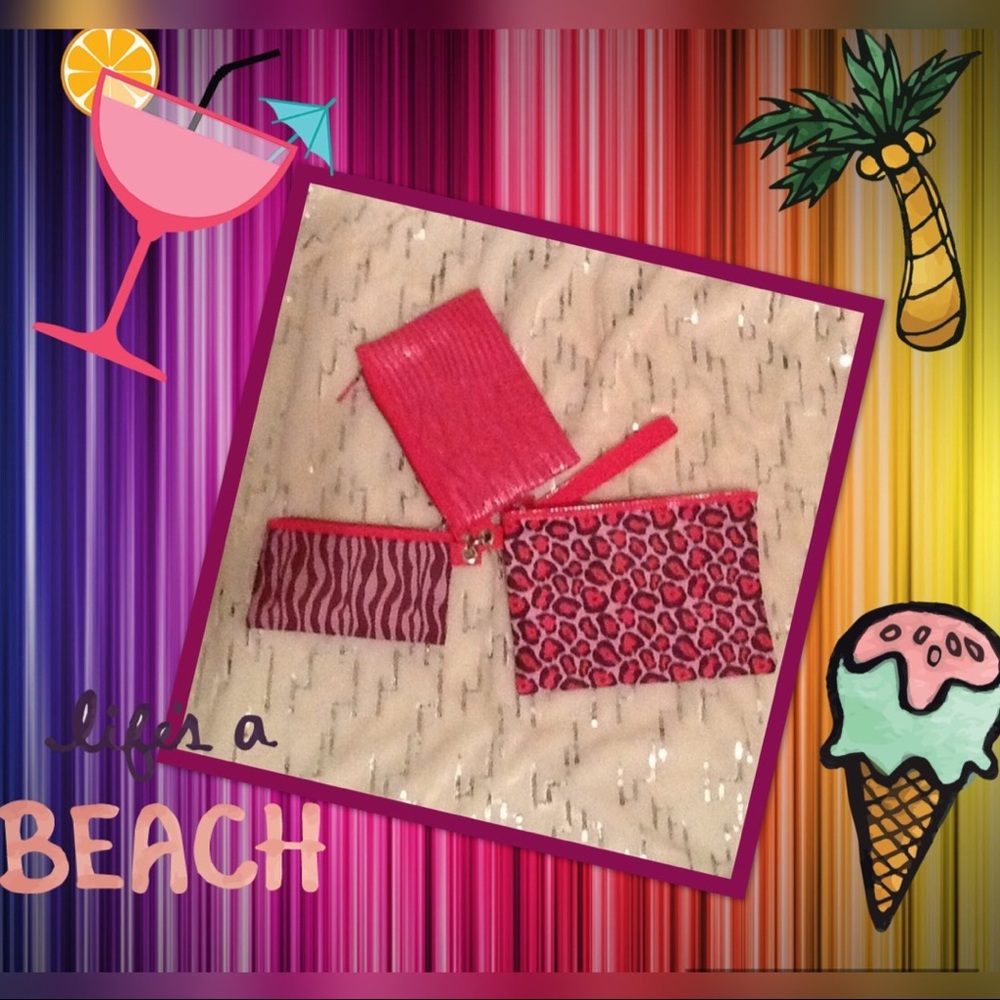 ✨3-set Pink Animal Print Cosmetic bags✨