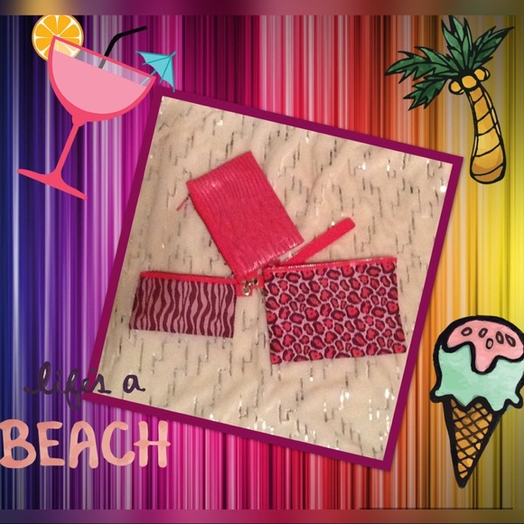 Handbags - ✨3-set Pink Animal Print Cosmetic bags✨