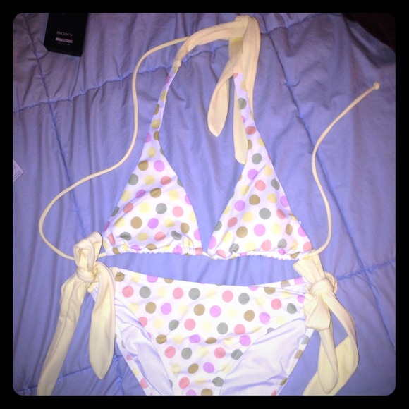 Victoria's Secret-Yellow Multicolor Polka Dot Biki