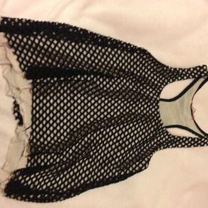 Black and cream fishnet tank top