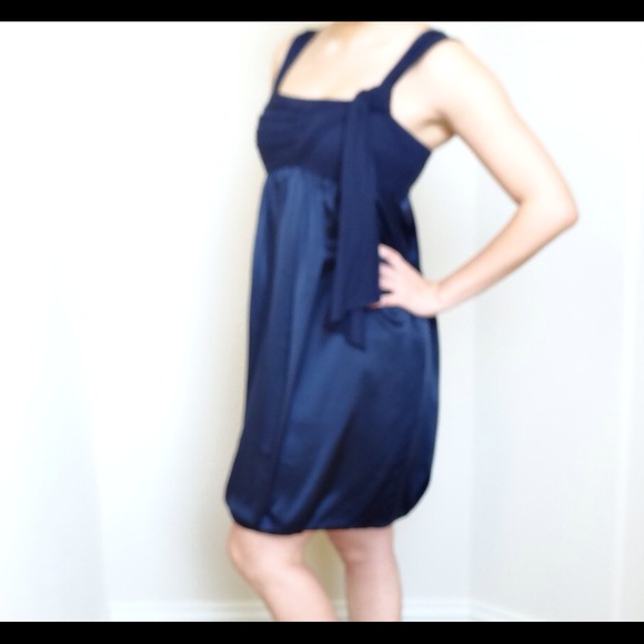 BCBG navy satin bubble skirt dress - Picture 2 of 4