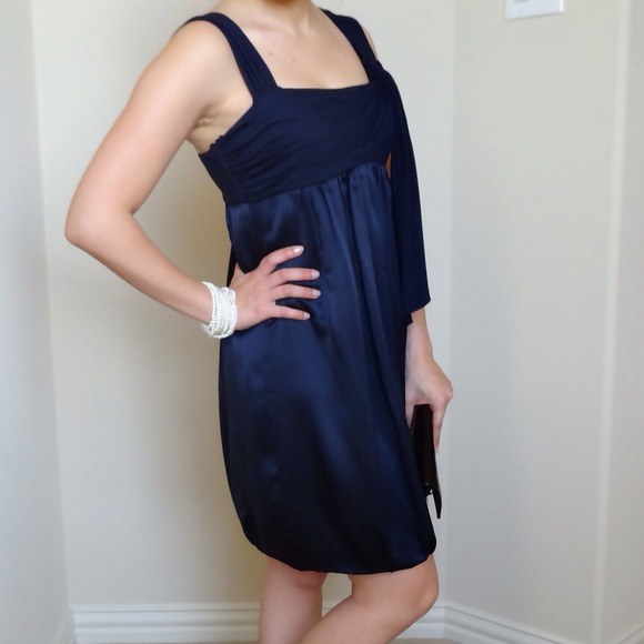 BCBG navy satin bubble skirt dress - Picture 3 of 4