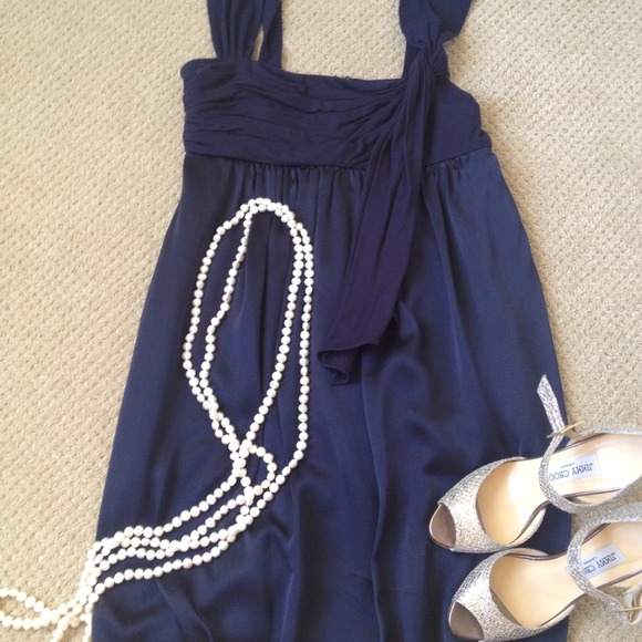 BCBG navy satin bubble skirt dress - Picture 4 of 4