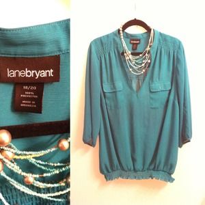 Lane Bryant Teal 3/4" Sleeve Sheer Top // Plus