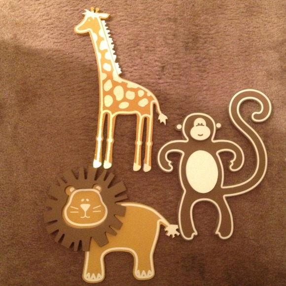 Safari wooden Giraffe, Tiger, and Monkey.