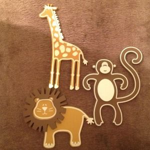 Safari wooden Giraffe, Tiger, and Monkey.