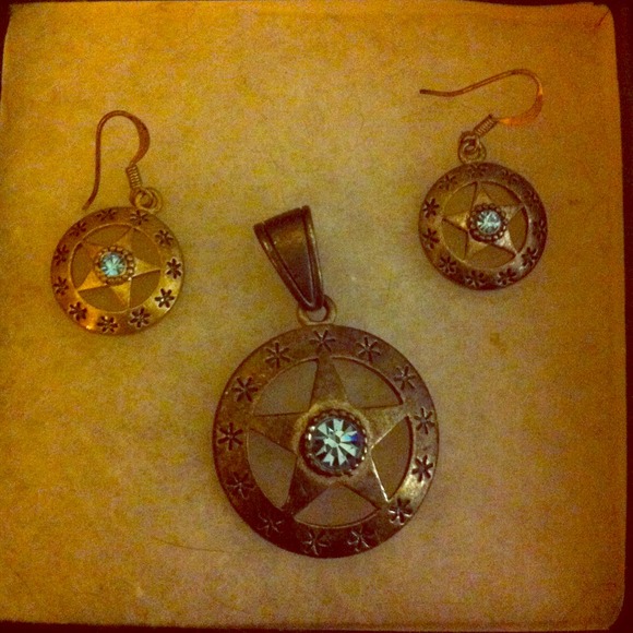 Blue turquoise silver pendant and earring set...