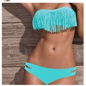 Turquoise Fringe Bikini-Small