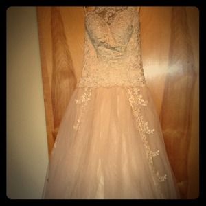 Champagne vintage lace halter wedding dress👰🎩👰