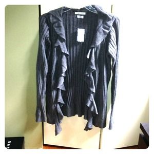 Gray ruffled sweater cardigan