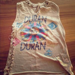 Vintage Duran Duran side lace up tshirt tank