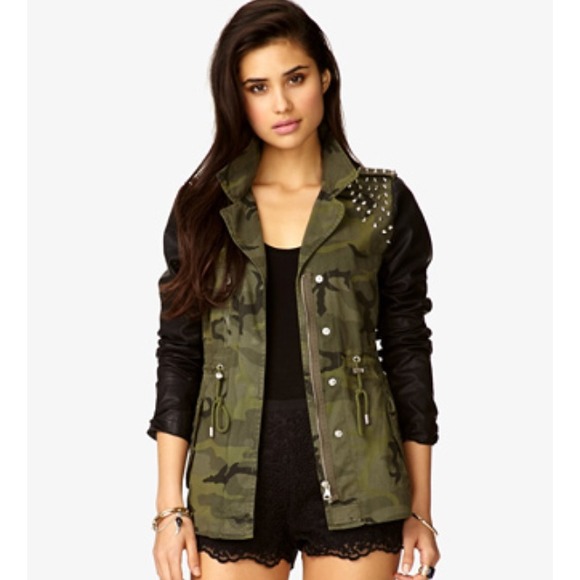 Faux leather spiked camo jacket. NO TRADES!!!!!!!