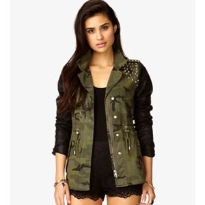 Faux leather spiked camo jacket. NO TRADES!!!!!!!