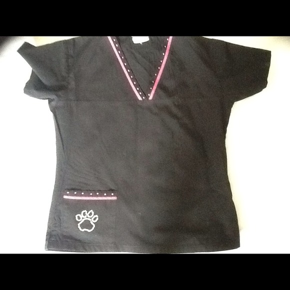 Black with pink trim rhinestone scrub set