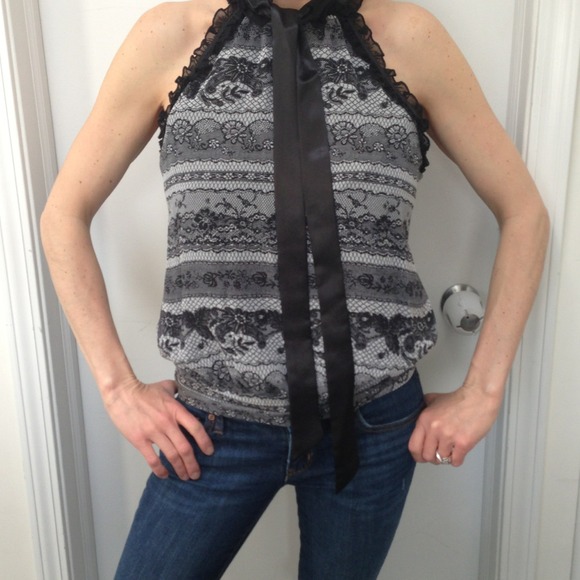 Akira Chicago, black and white halter top