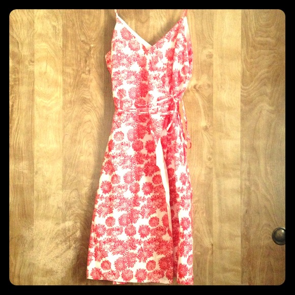 Red and White Floral Wrap Dress