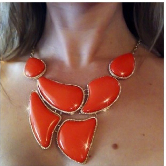Orange Asymmetrical Stone Statement Necklace